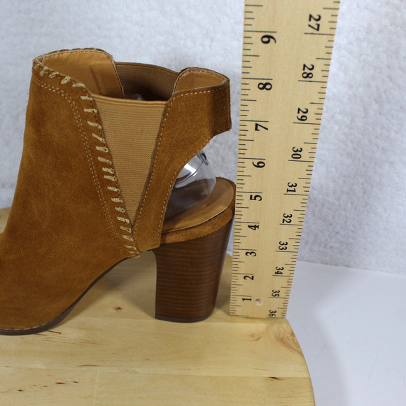 Urban Outfitters Bootie Suede Chelsea Heel Womens 10 Brown Peep Toe Ankle Boot - Picture 6 of 10